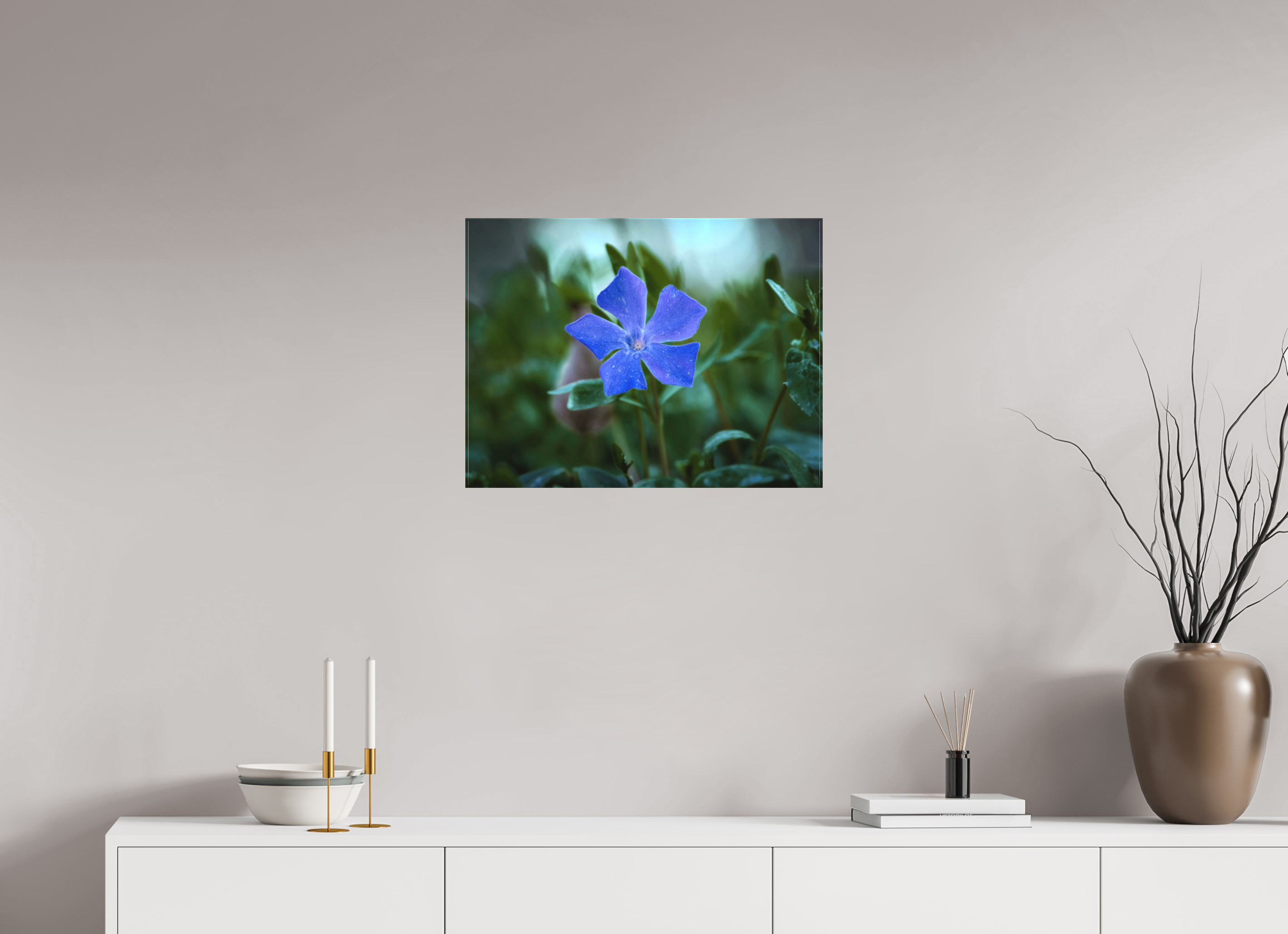 60 x 45 cm, Canvas Ephemeral Dew: The Blue Periwinkle