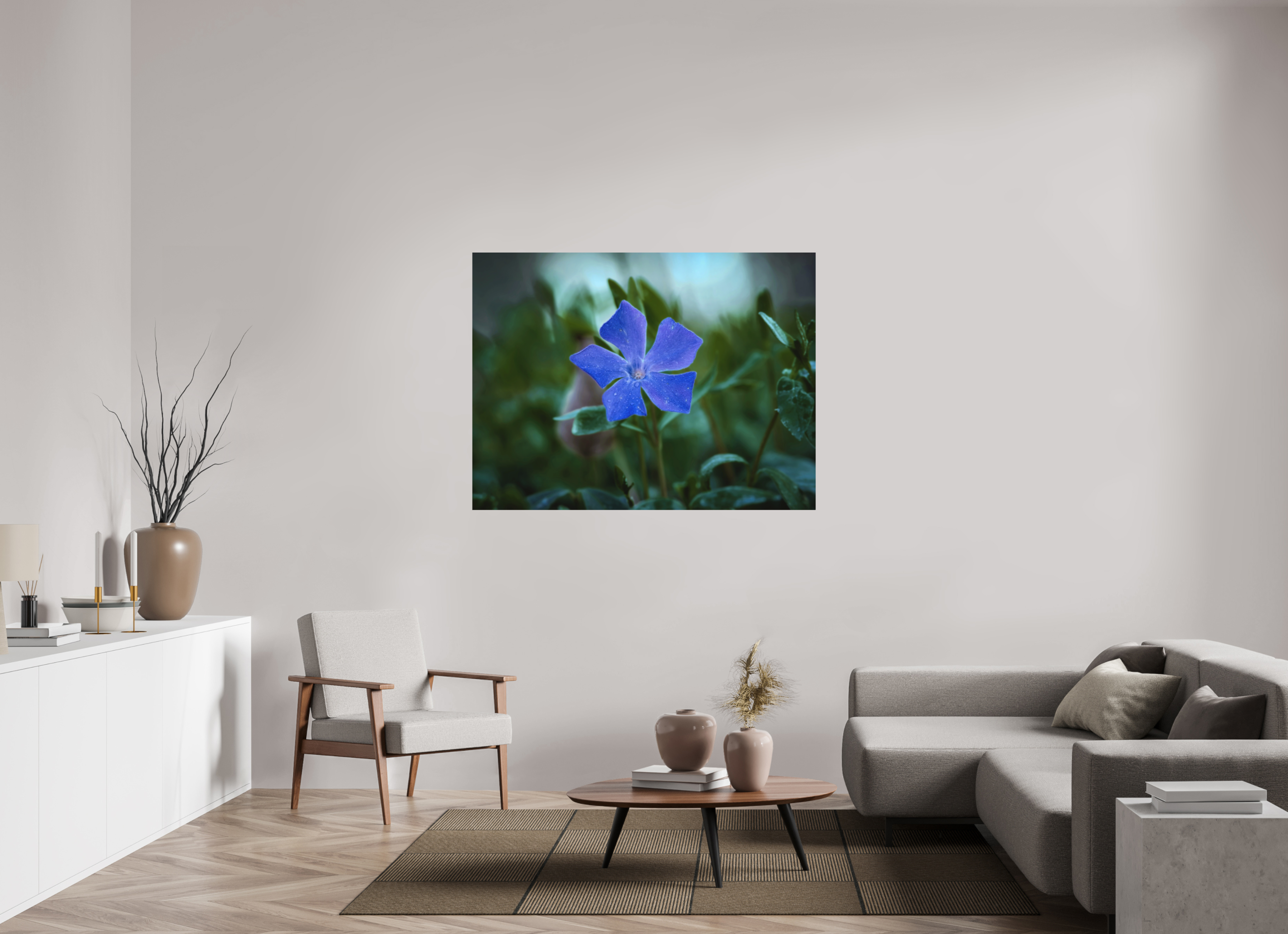 140 x 105 cm, Aluminum Dibond Ephemeral Dew: The Blue Periwinkle