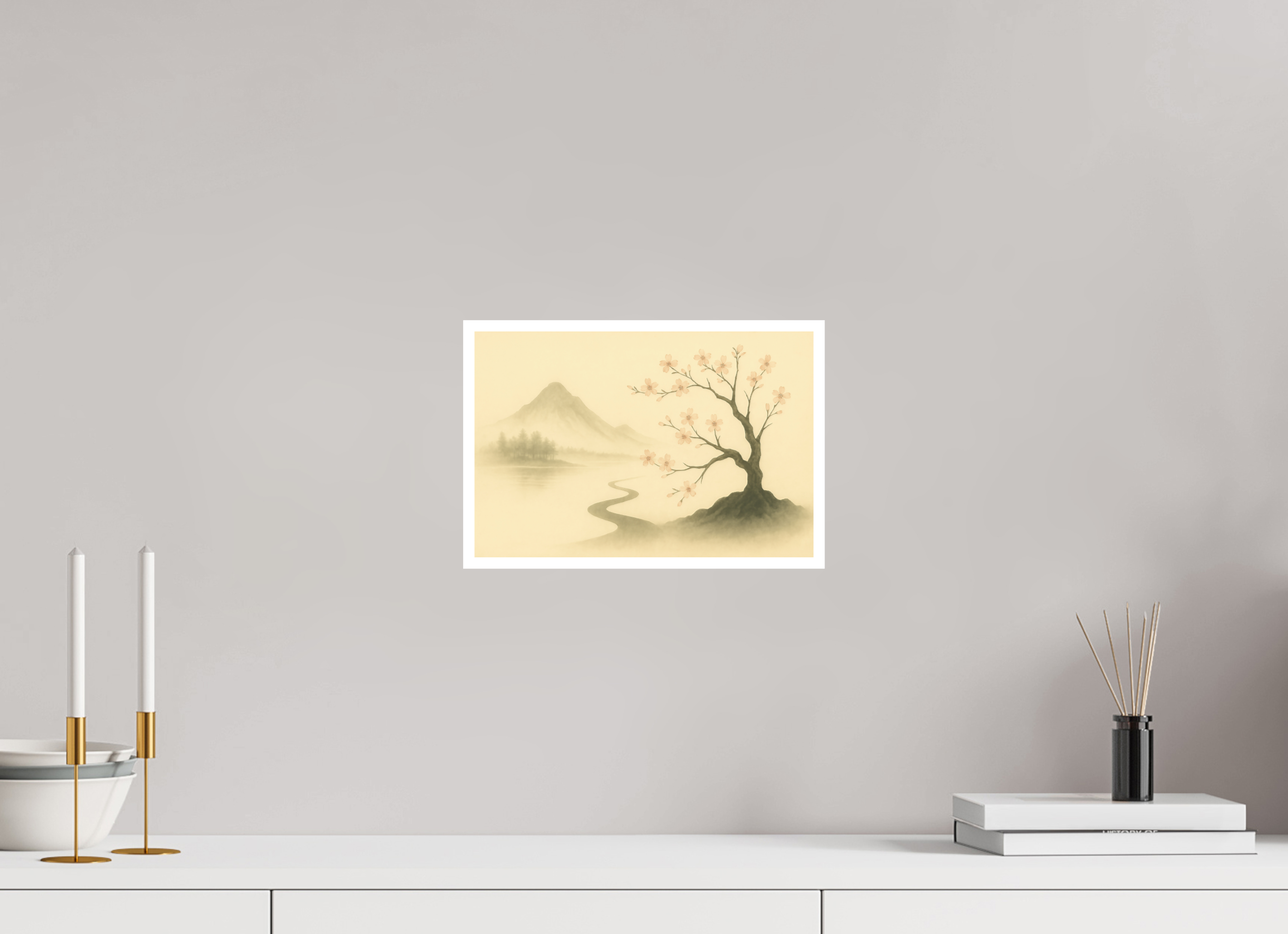 30 x 20 cm, Poster Blossom Path – Spring Light in the Mist