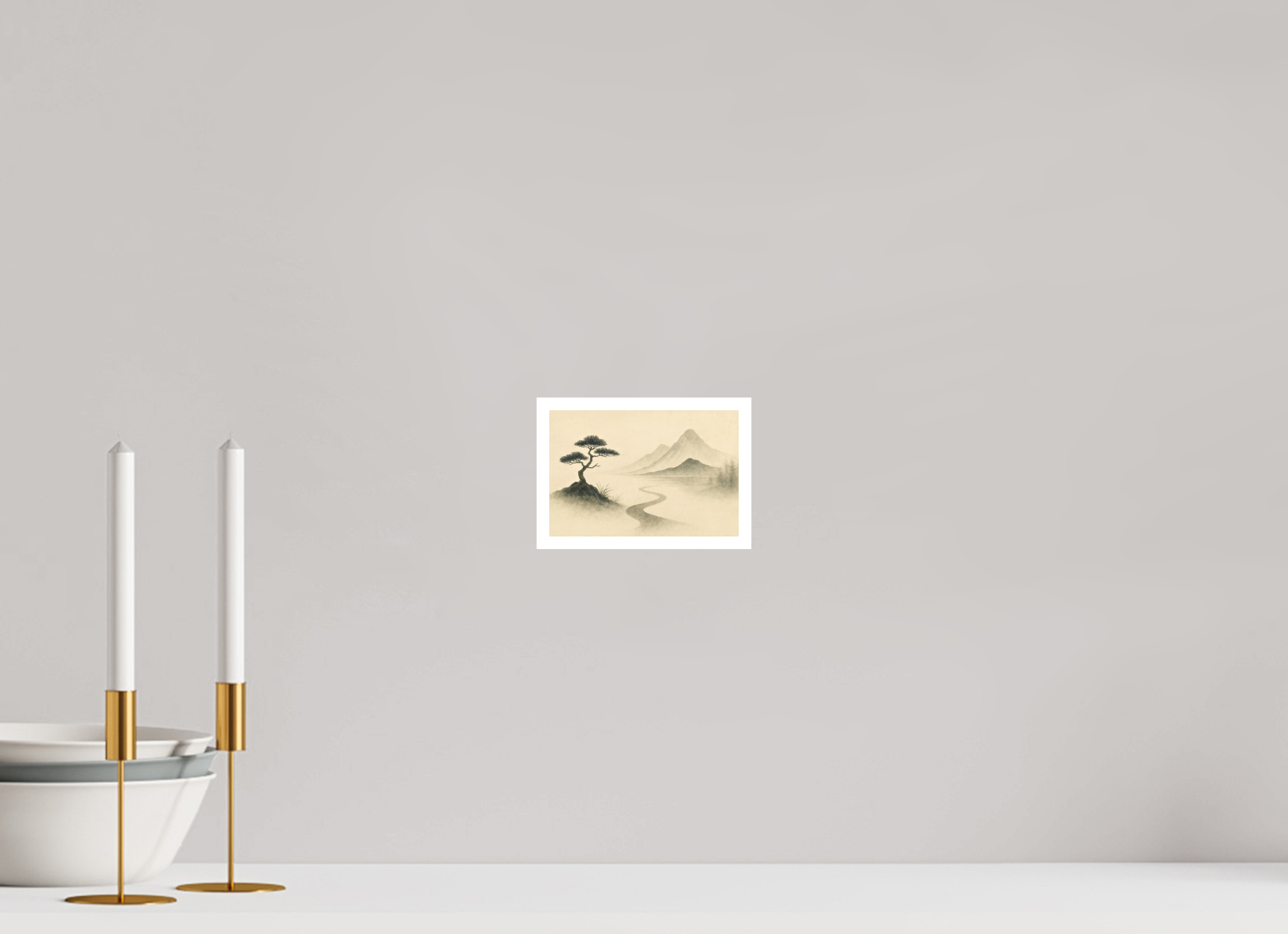 15 x 10 cm, Poster Solitary Tree – Path Into the Mist