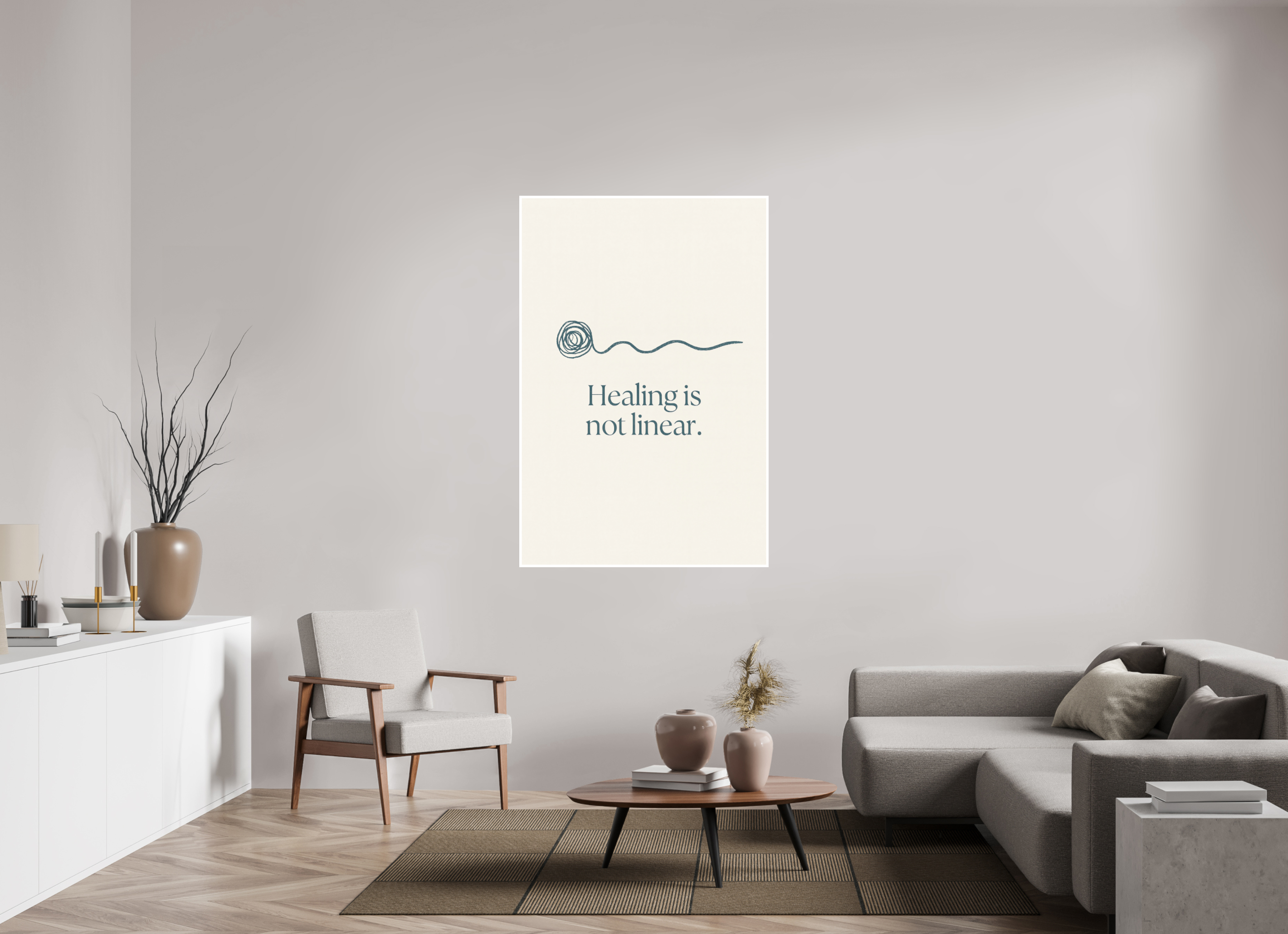 100 x 150 cm, Poster Healing Is Not Linear – Minimalist Affirmation Art