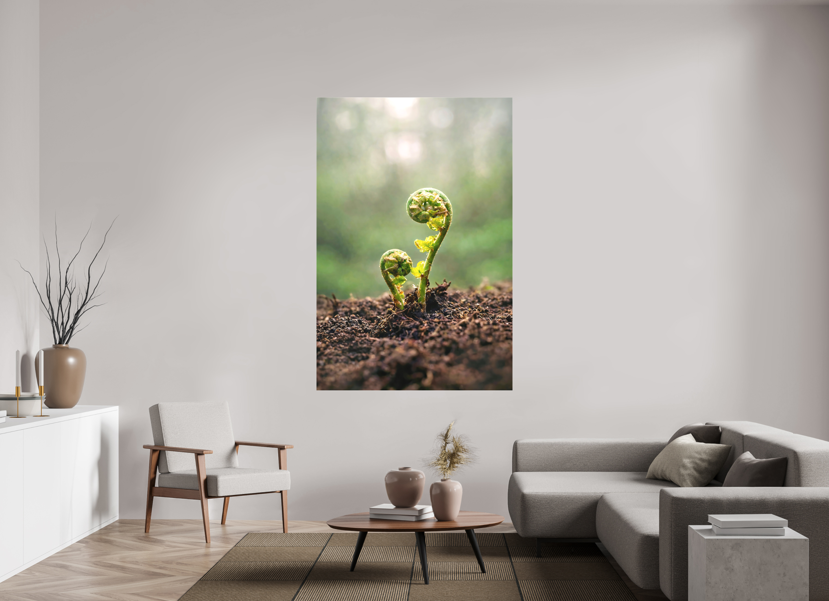 120 x 180 cm, Canvas Fiddlehead Twins – Emerging Forest Life
