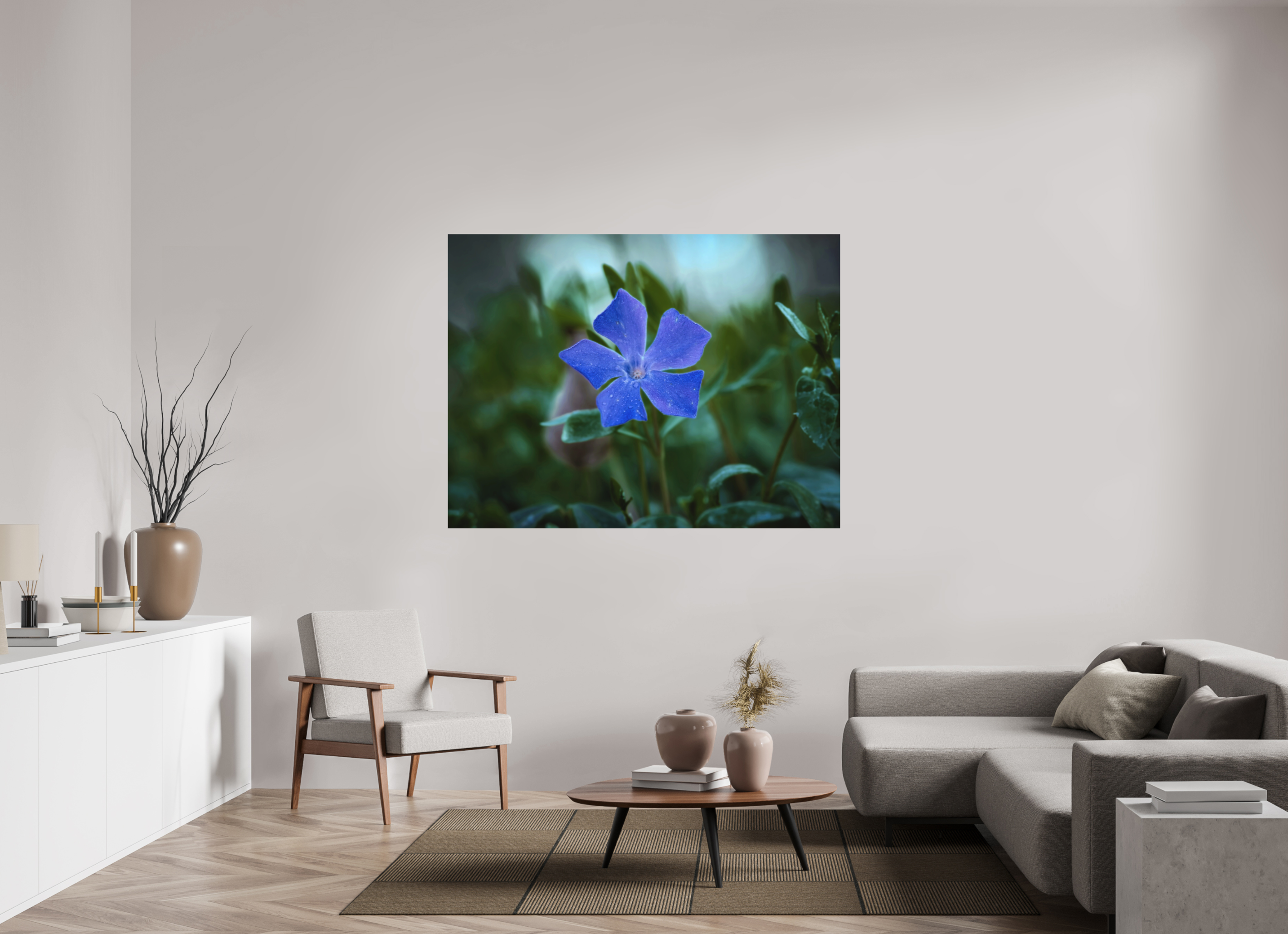 160 x 120 cm, Aluminum Dibond Ephemeral Dew: The Blue Periwinkle