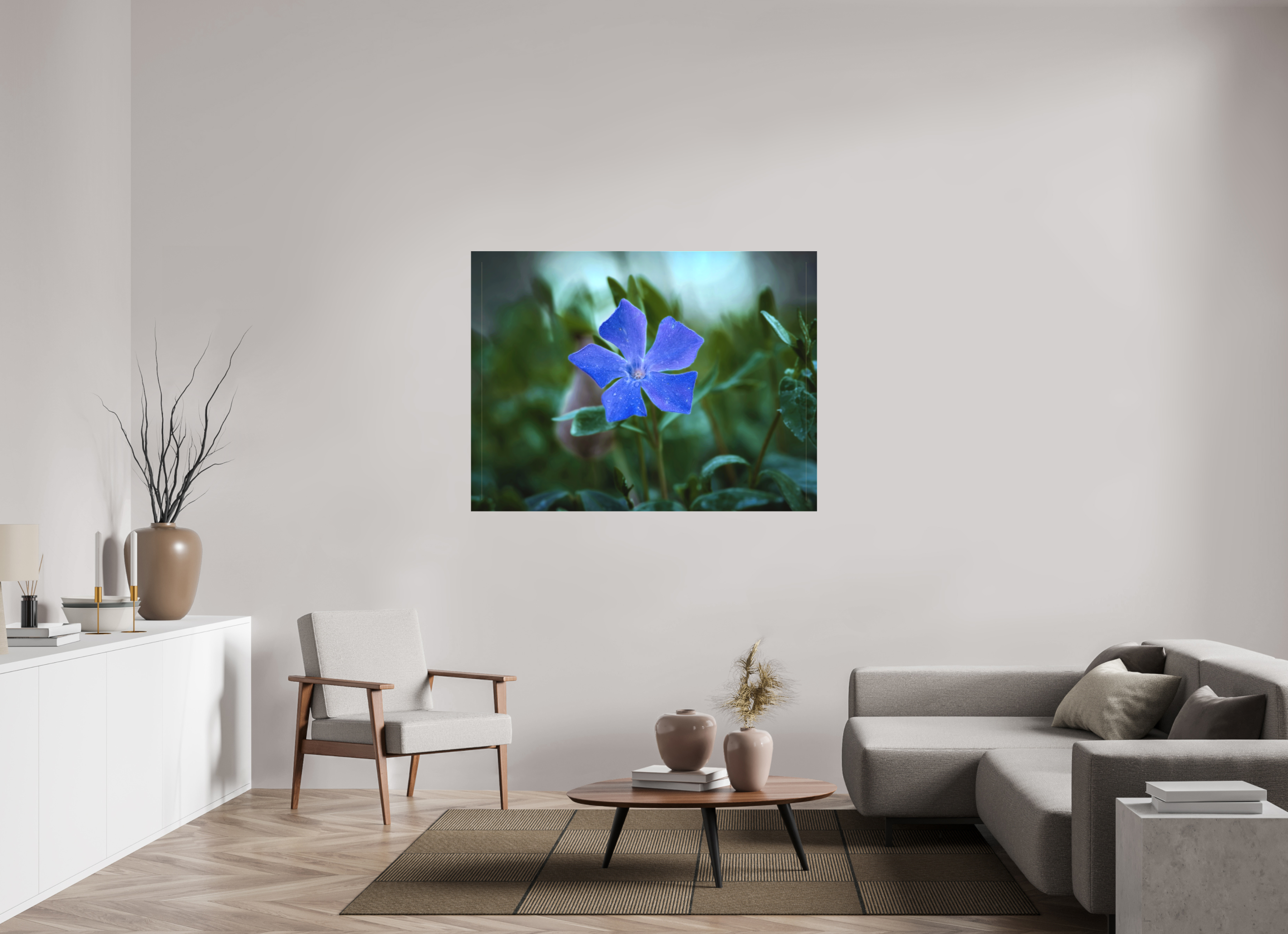 140 x 105 cm, Canvas Ephemeral Dew: The Blue Periwinkle