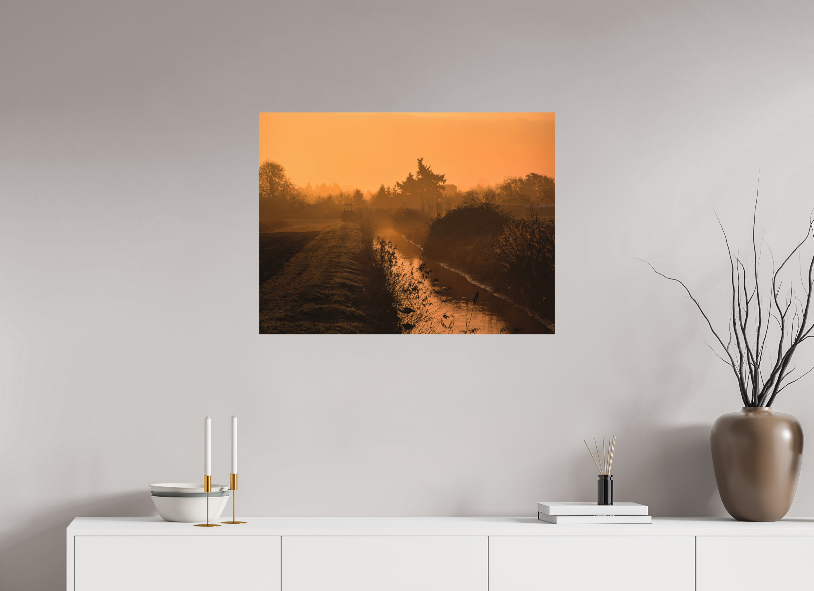 80 x 60 cm, Aluminum Dibond Path to Stillness: The Golden Morning