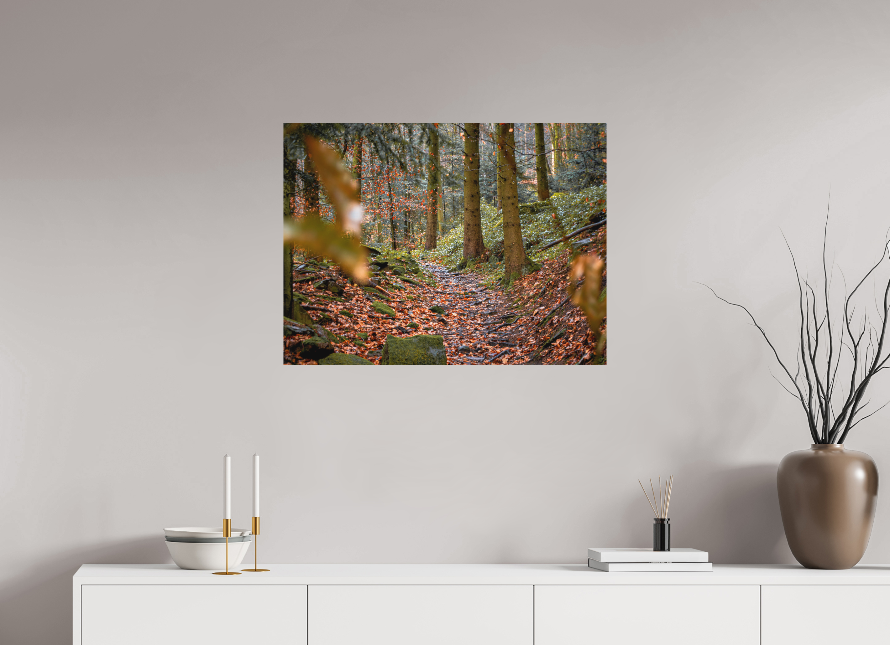 80 x 60 cm, Aluminum Dibond Autumn Path – Quiet Steps Through the Woods