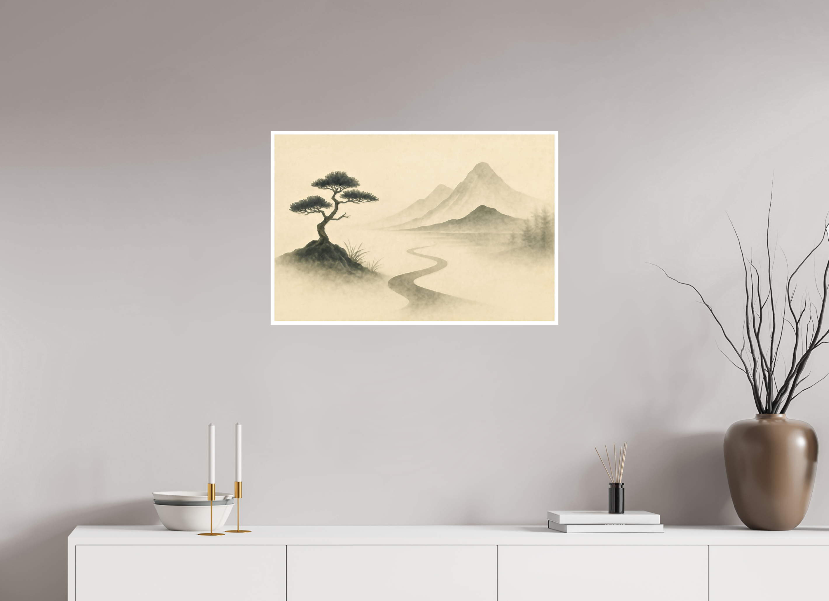 75 x 50 cm, Poster Solitary Tree – Path Into the Mist