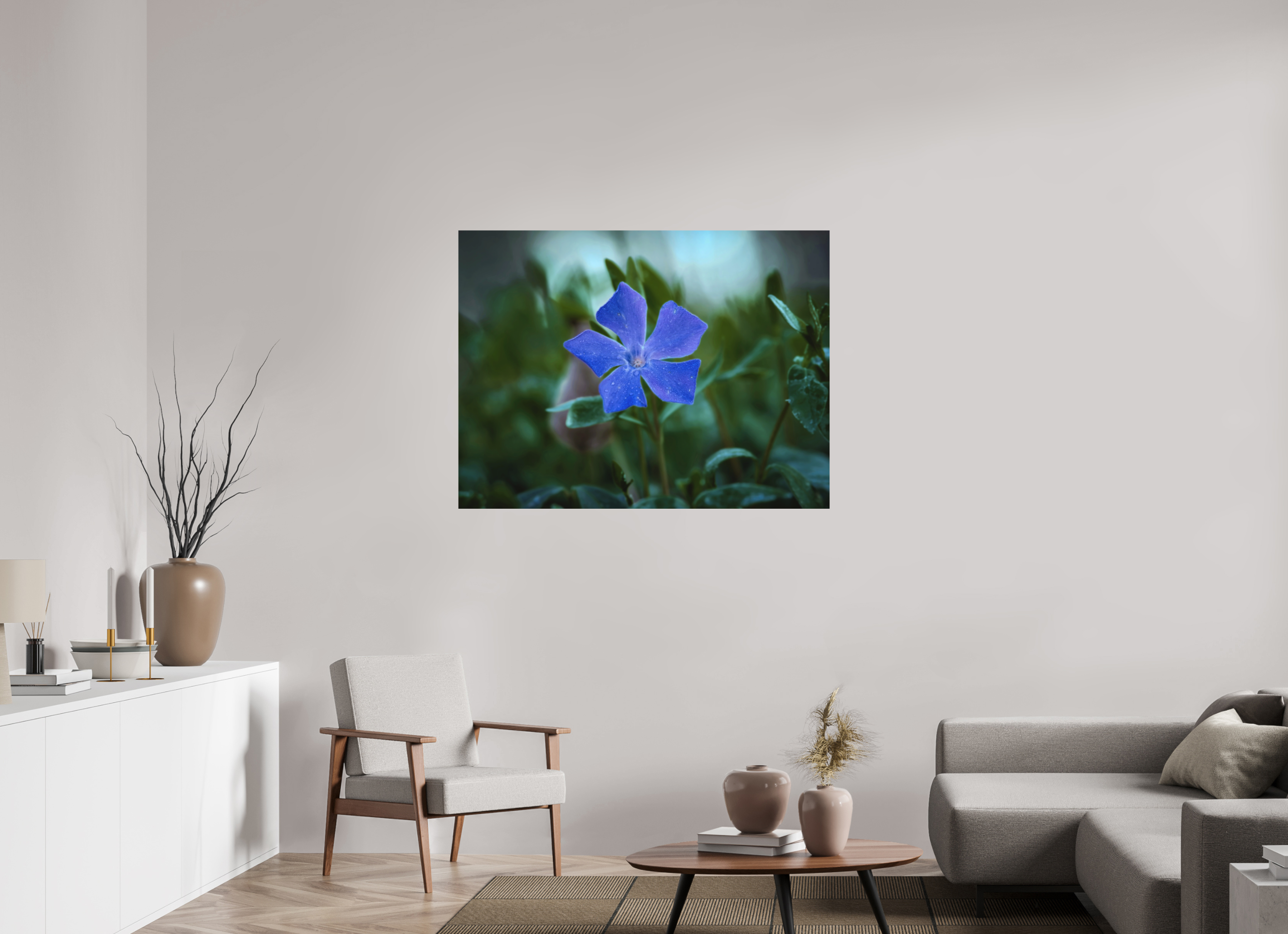 120 x 90 cm, Aluminum Dibond Ephemeral Dew: The Blue Periwinkle