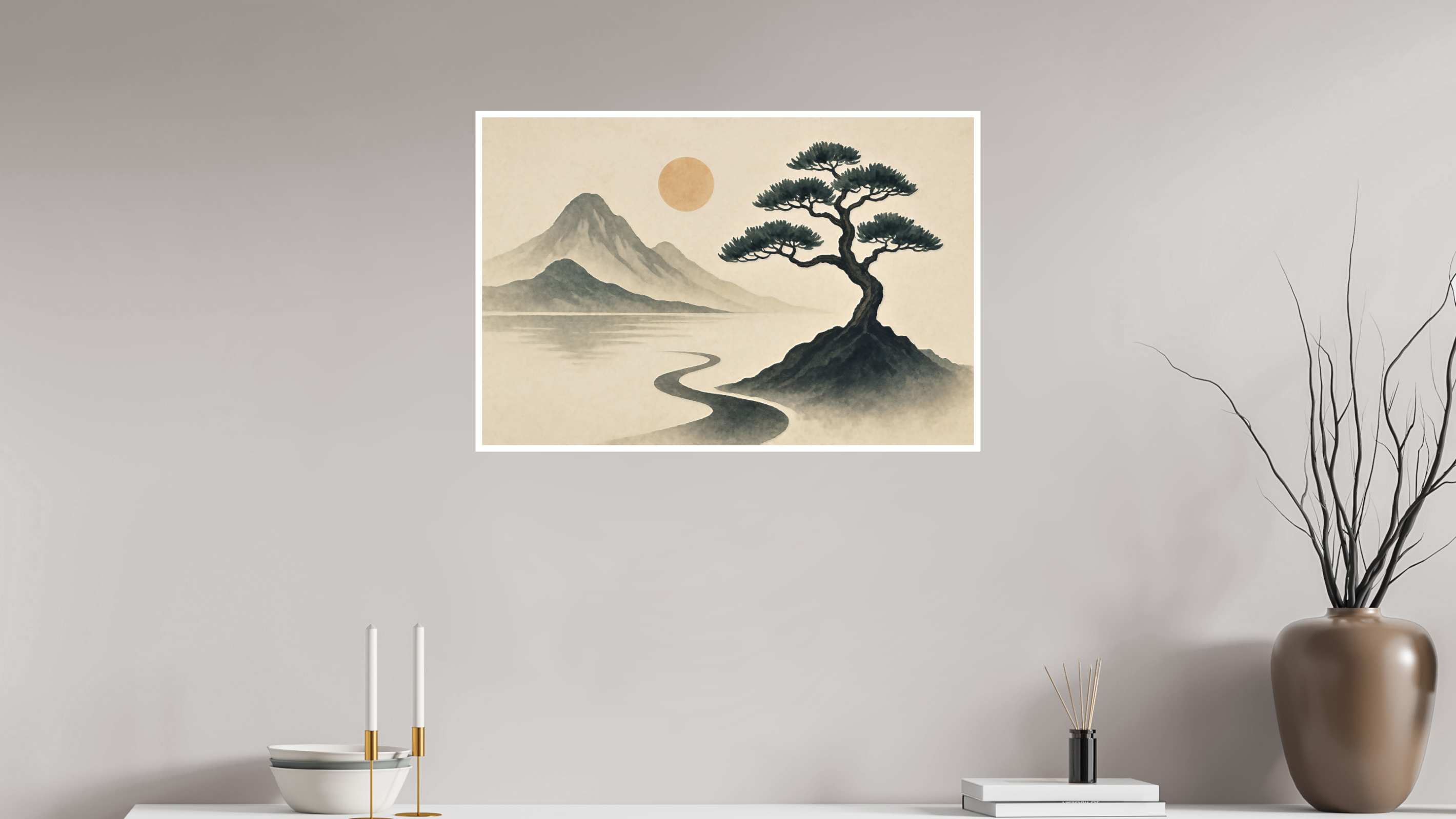 75 x 50 cm, Poster Solitary Path – Light Over Quiet Mountains