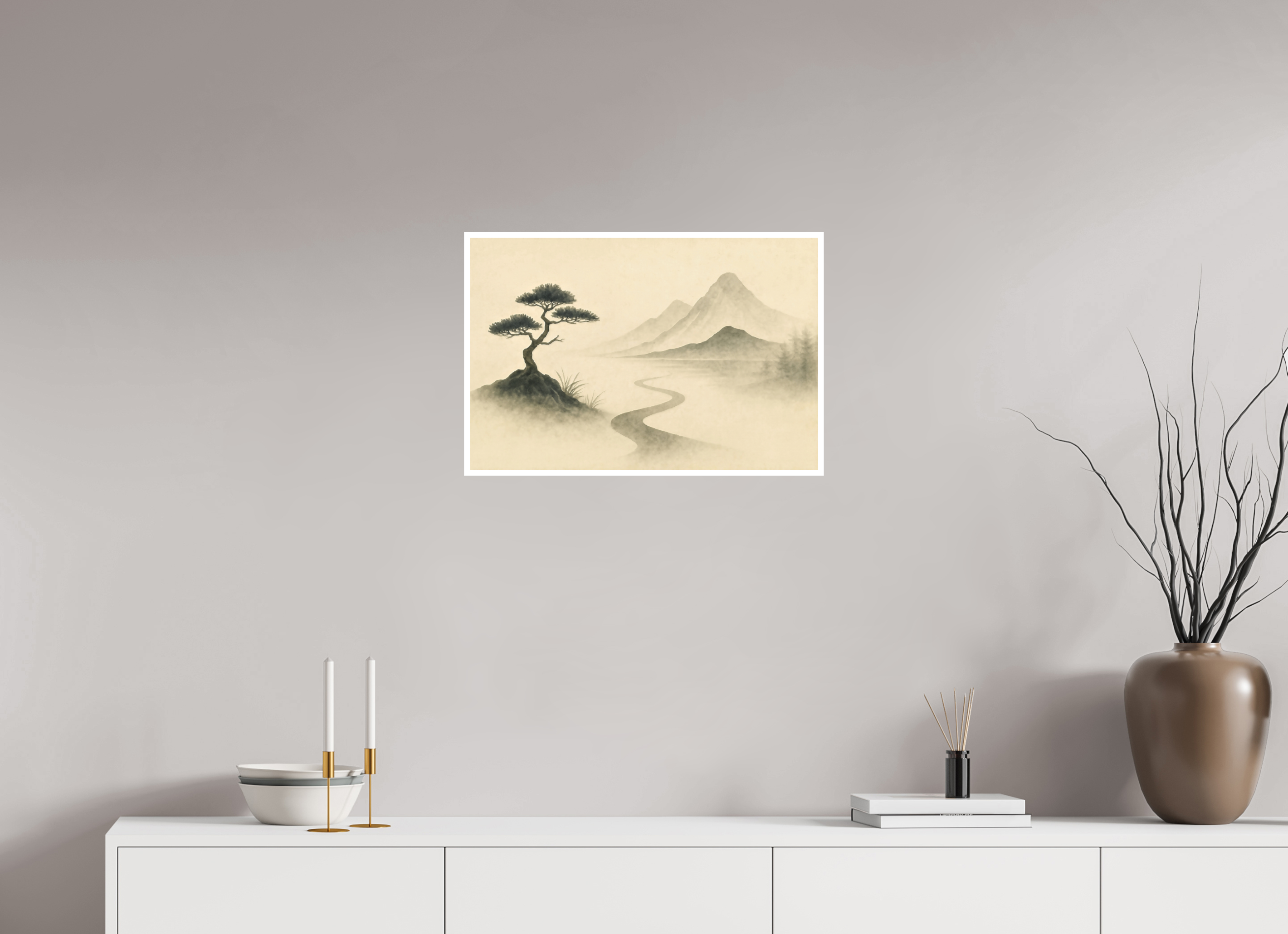 60 x 40 cm, Poster Solitary Tree – Path Into the Mist