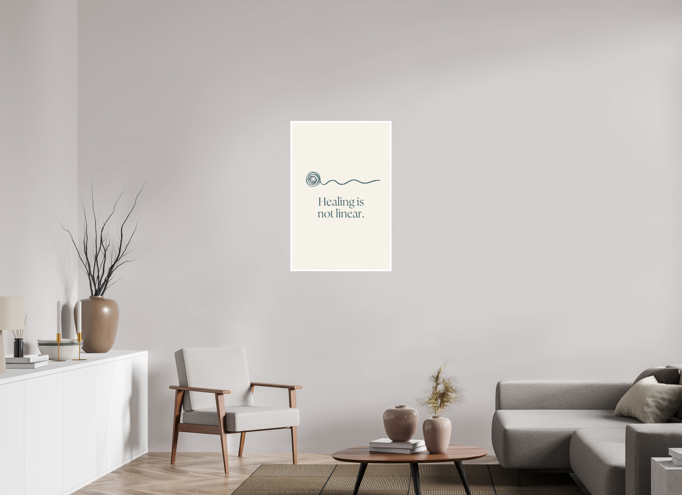 60 x 90 cm, Poster Healing Is Not Linear – Minimalist Affirmation Art