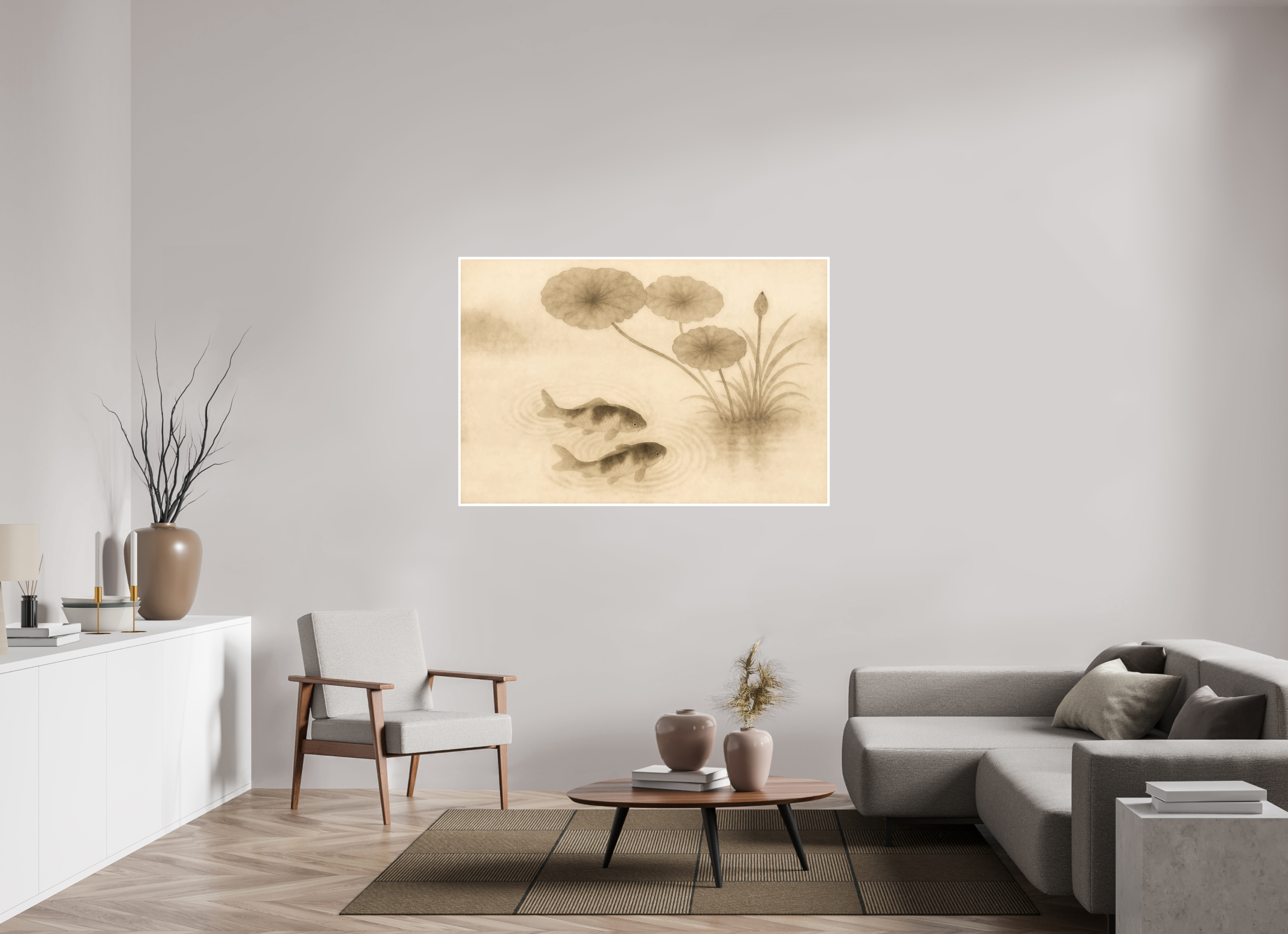 150 x 100 cm, Poster Koi & Lotus – Harmony in Still Water