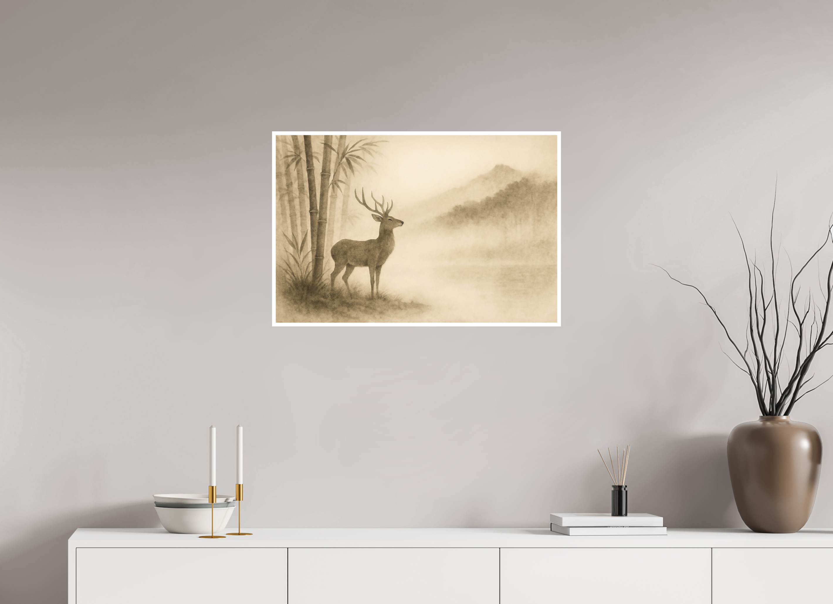 75 x 50 cm, Poster Deer in the Mist – Quiet Strength