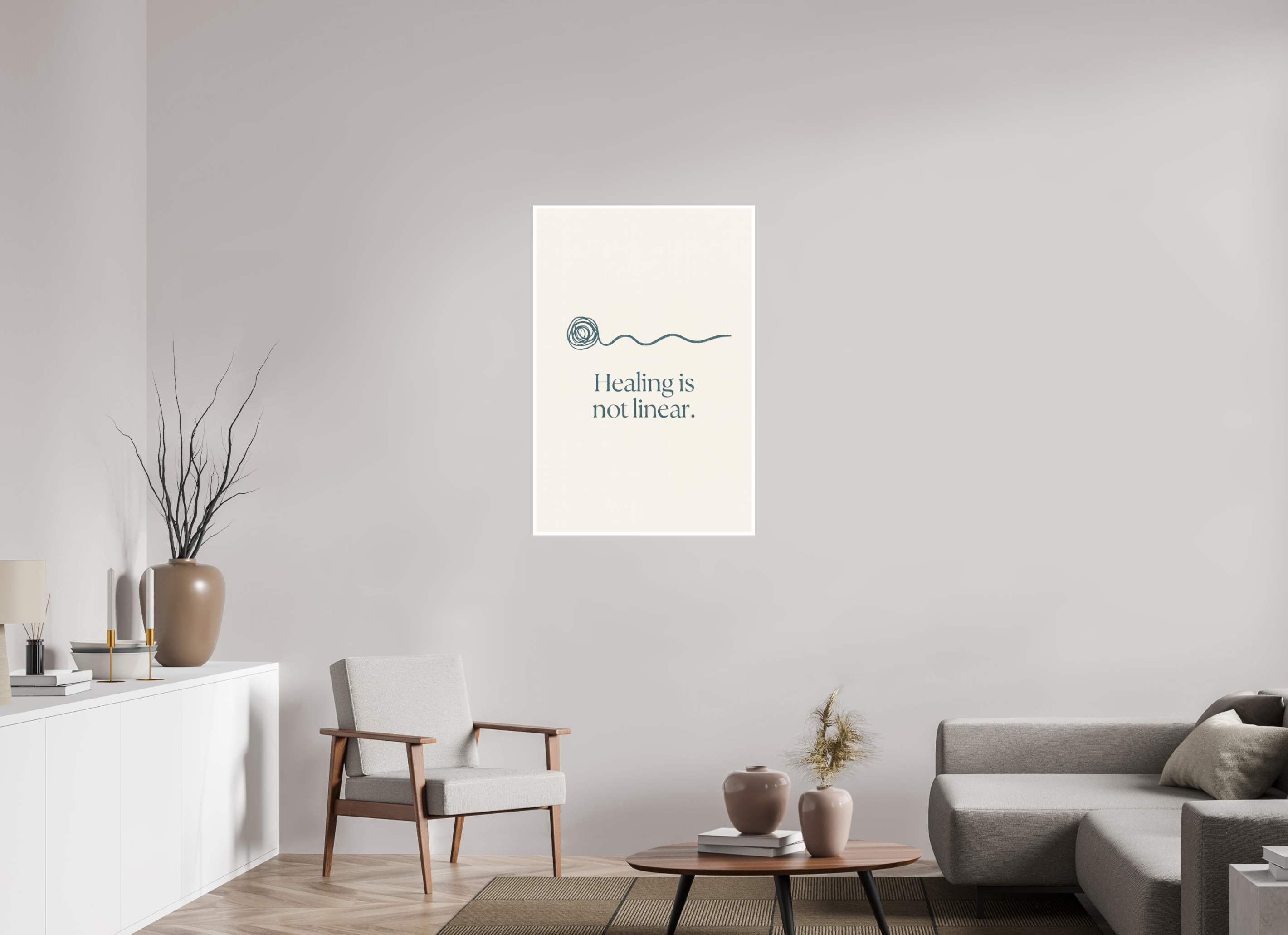 70 x 105 cm, Poster Healing Is Not Linear – Minimalist Affirmation Art
