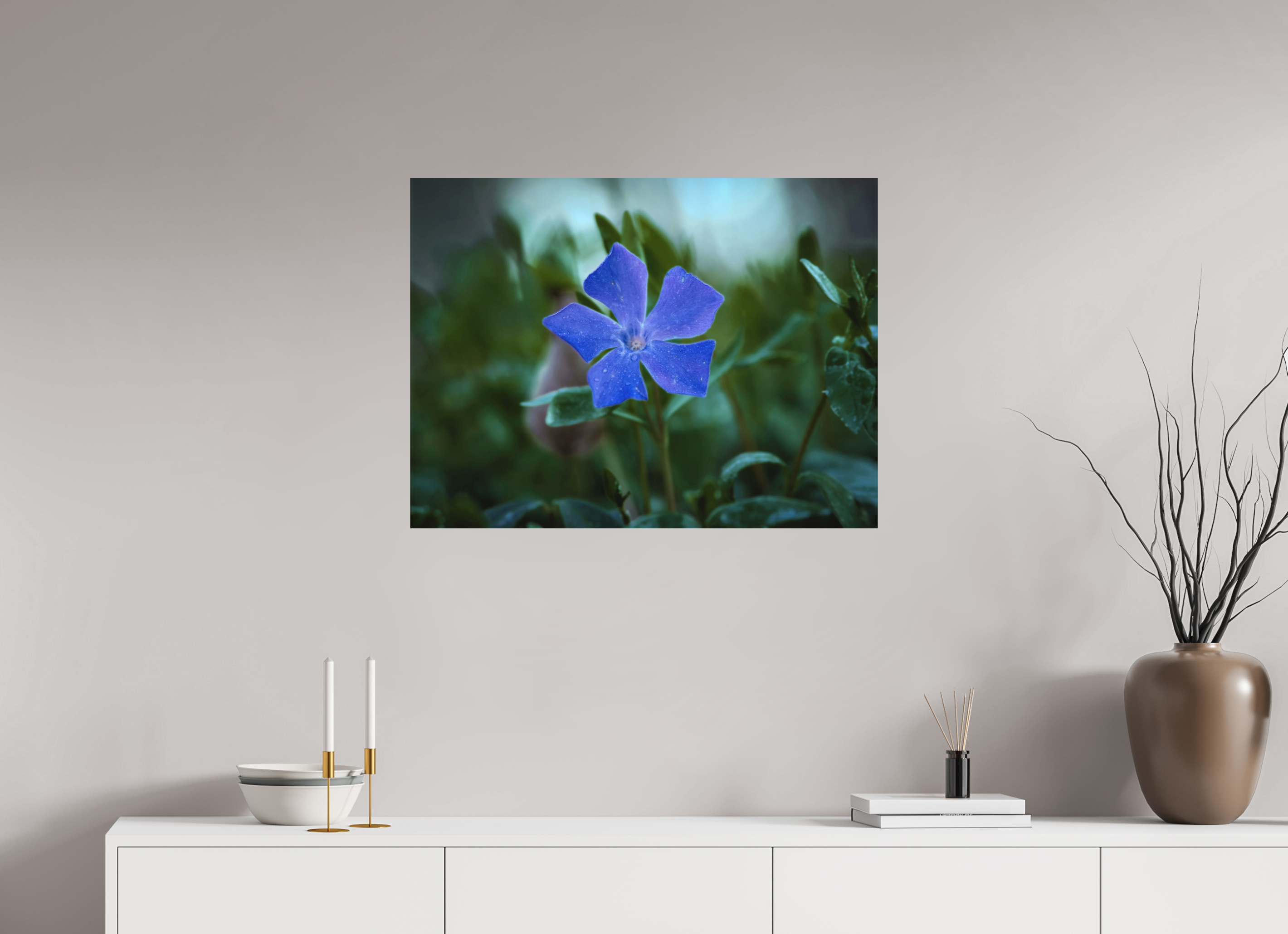 80 x 60 cm, Aluminum Dibond Ephemeral Dew: The Blue Periwinkle