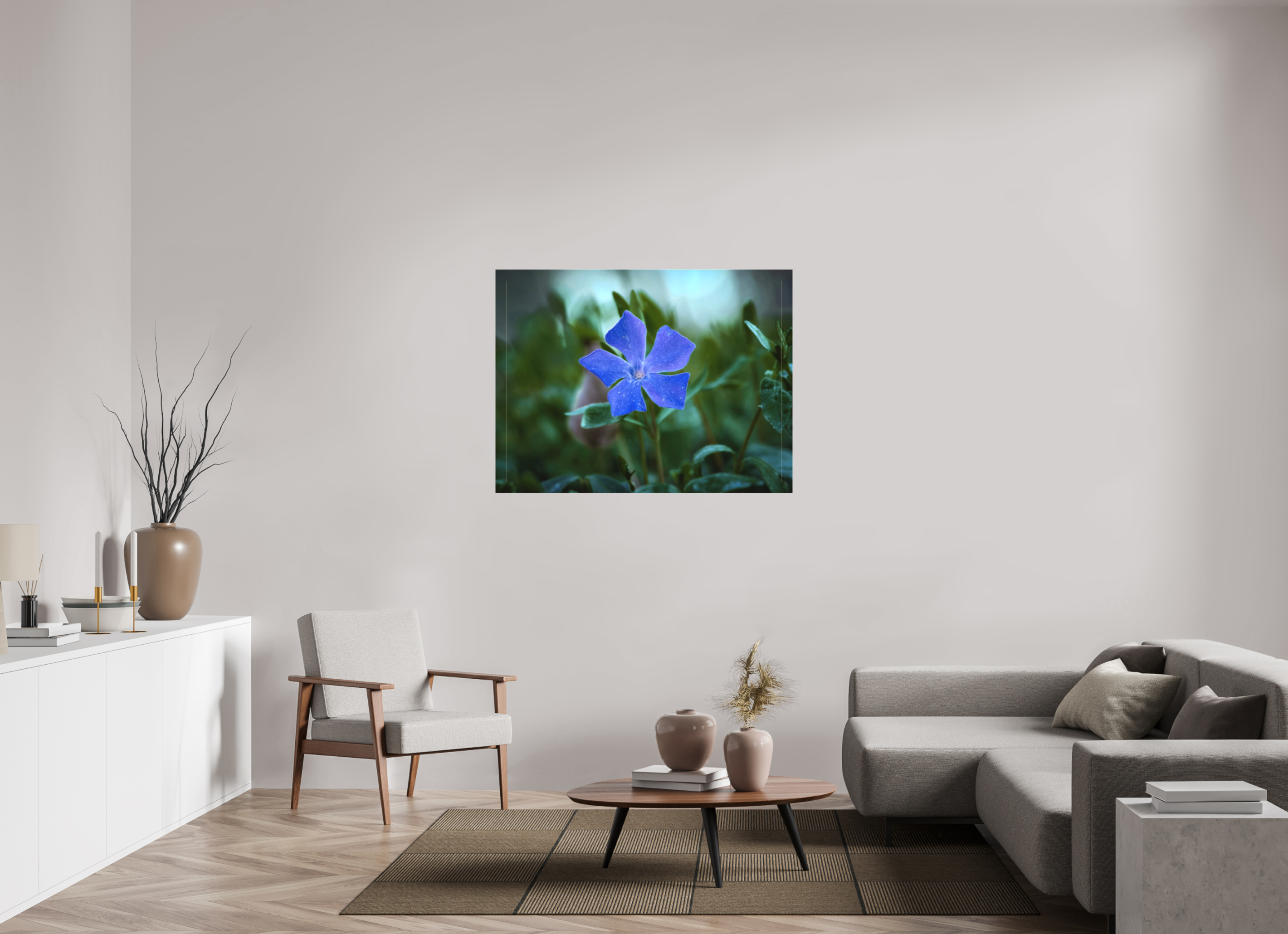 120 x 90 cm, Canvas Ephemeral Dew: The Blue Periwinkle