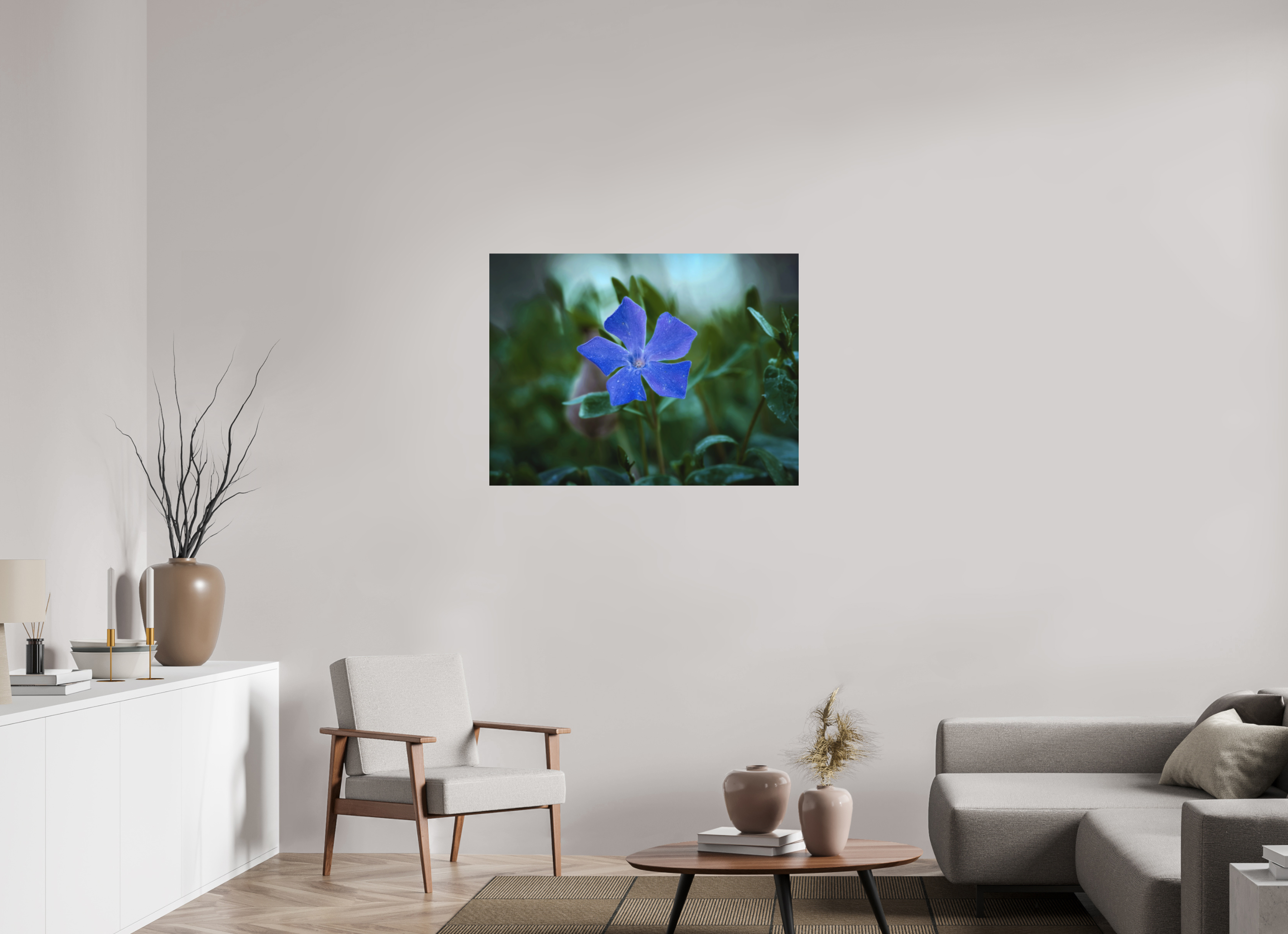 100 x 75 cm, Aluminum Dibond Ephemeral Dew: The Blue Periwinkle