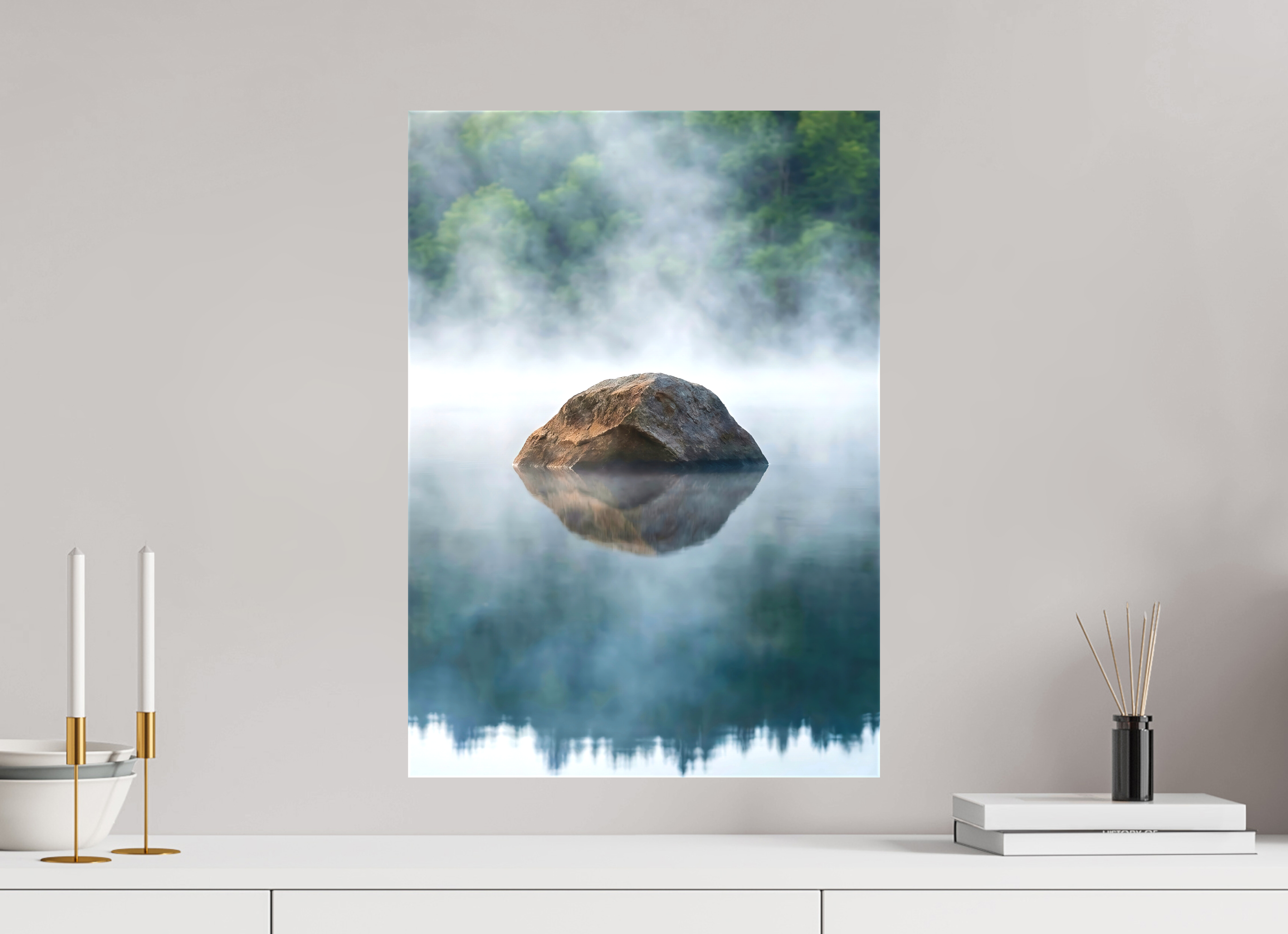 40 x 57 cm, Canvas Stone in the Mist – Still Waters, Quiet Strength