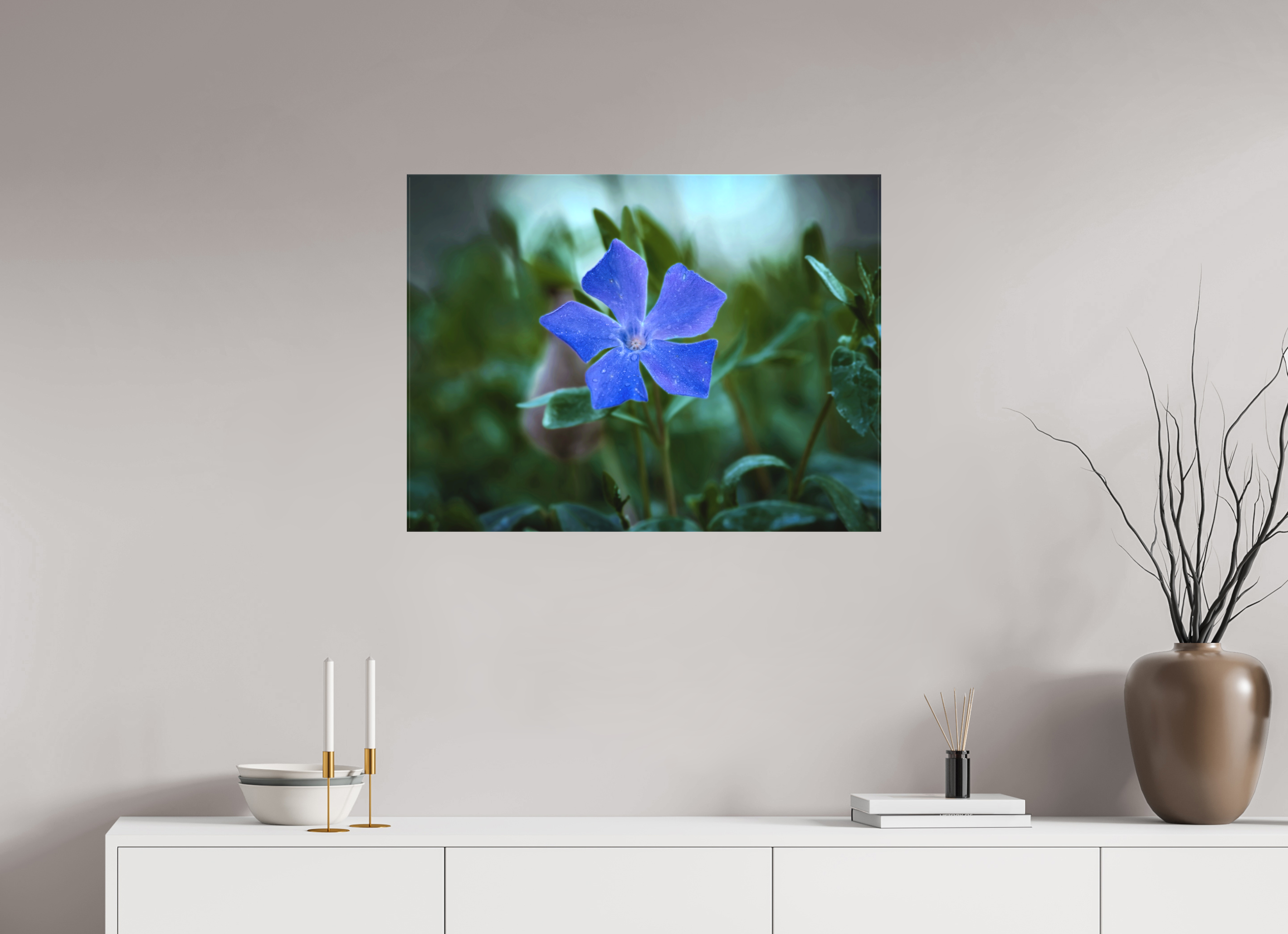 80 x 60 cm, Canvas Ephemeral Dew: The Blue Periwinkle