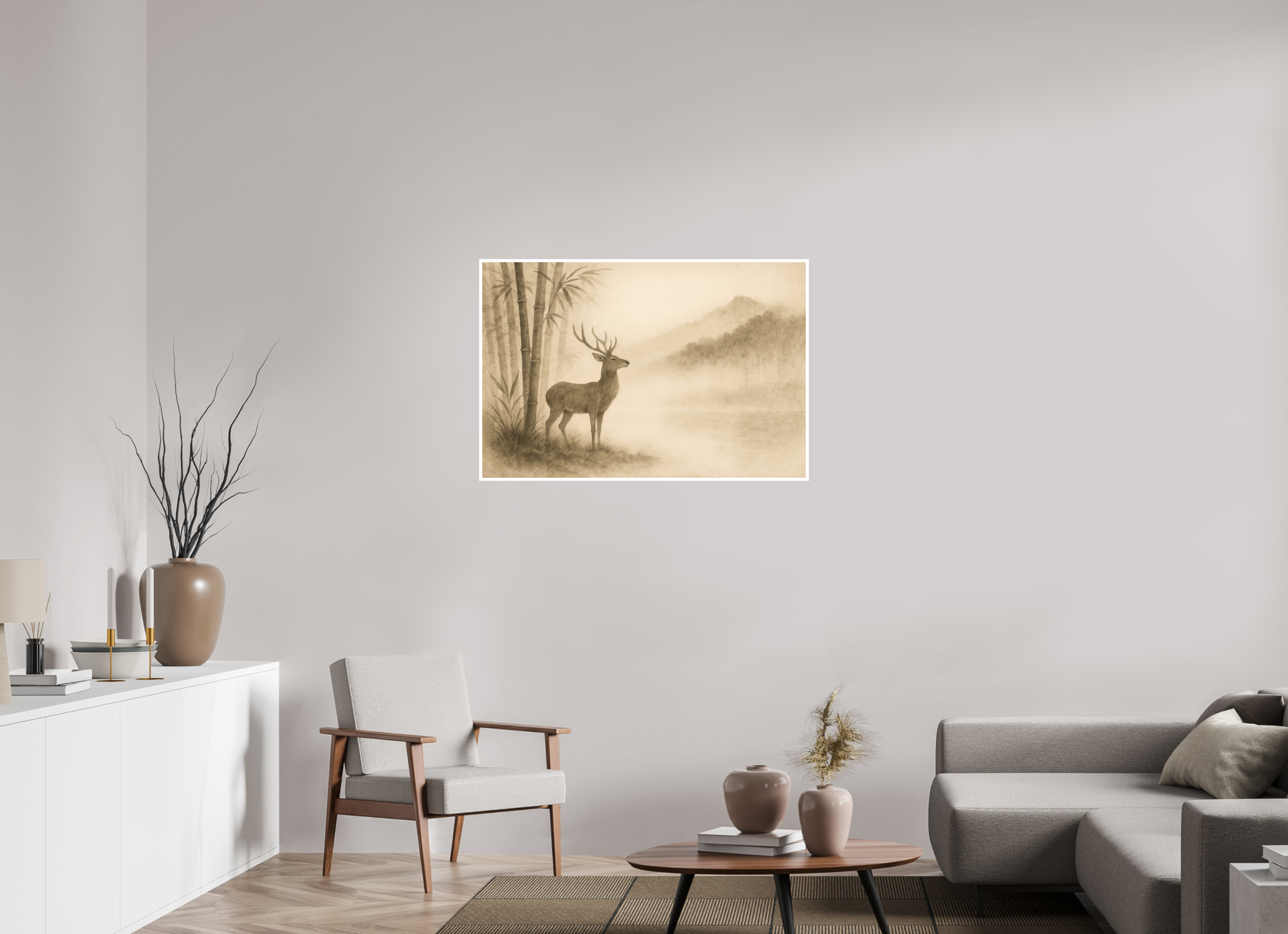 105 x 70 cm, Poster Deer in the Mist – Quiet Strength