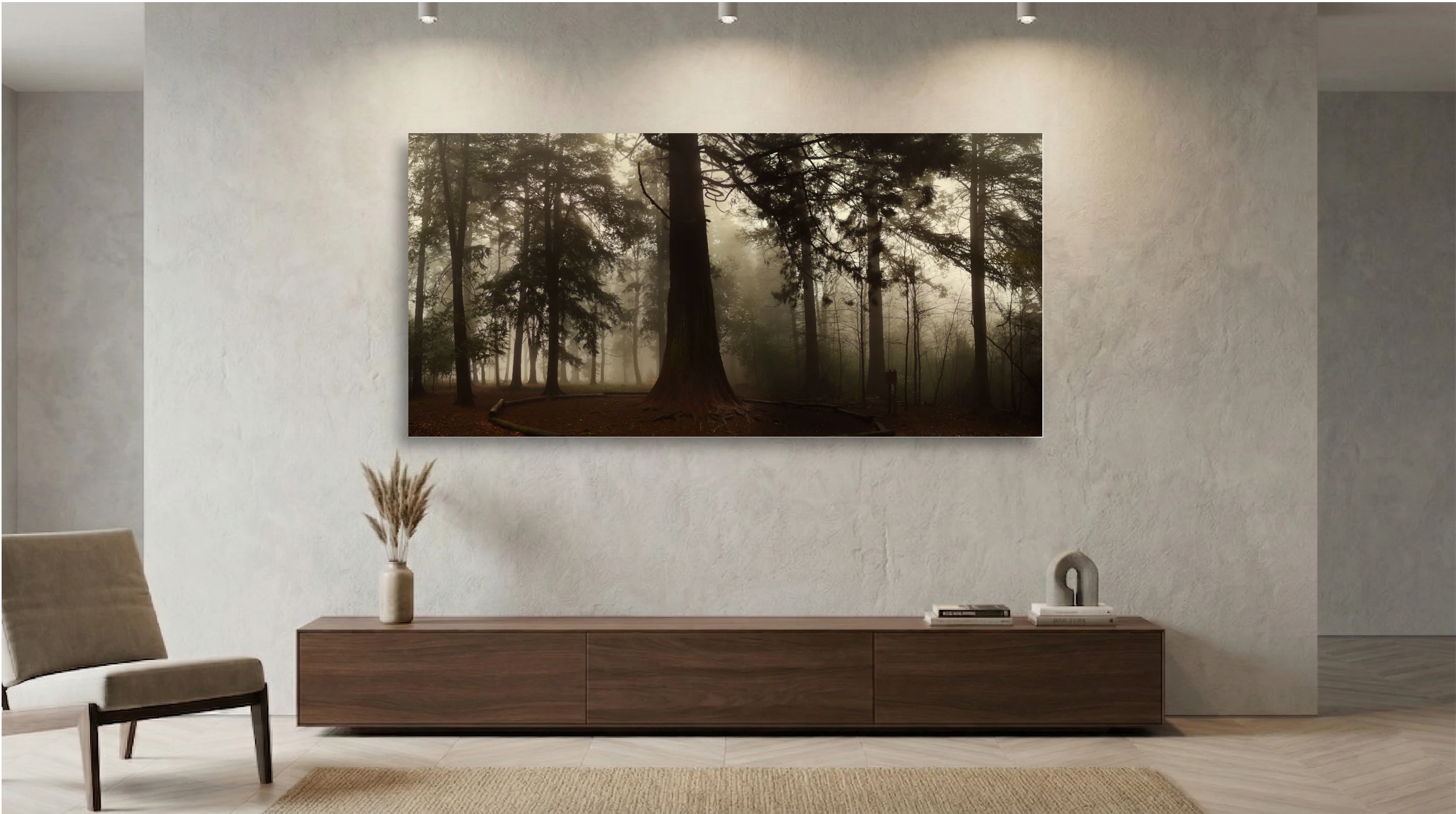 Baum im Nebelwald – Atmosphärischer Kunstdruck